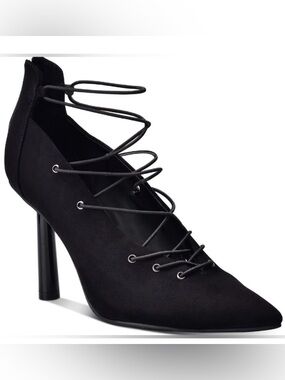 NIB [Wild Pair] Dezmun Lace-Up Zip Black Stiletto Pump Heels Women’s 6.0 or 6.5